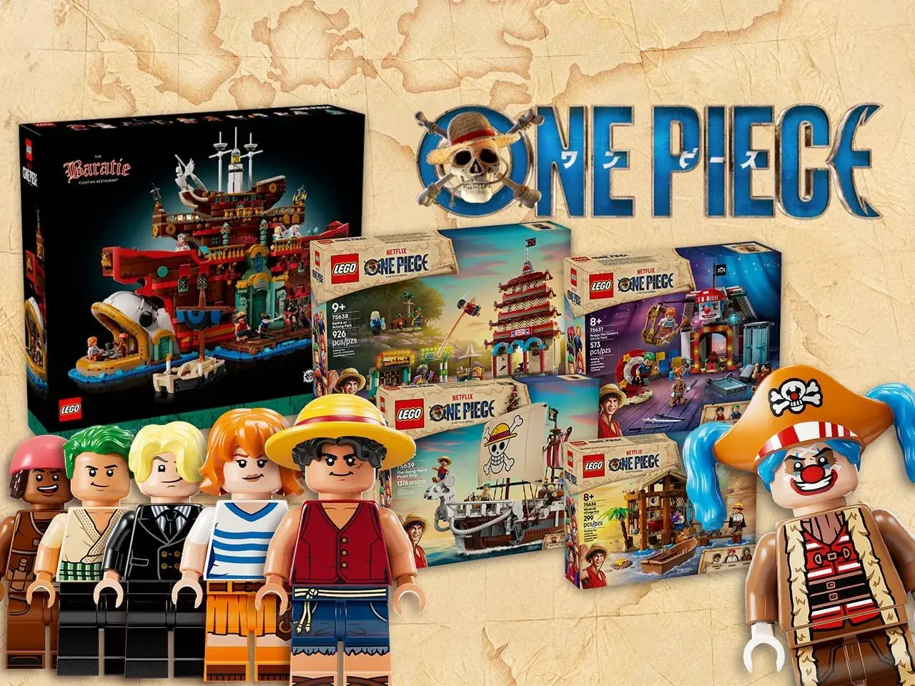 LEGO One Piece 2026: Strohhutpiraten-Sets mit dem Schiff Baratie, Buggy und mehr.