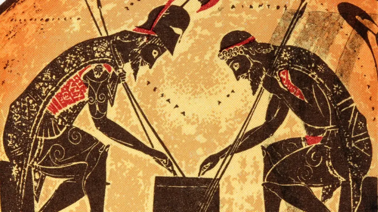 Zwei Krieger spielen ein Brettspiel, ein Beispiel f&uuml;r historische Brettspiele.